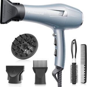 Phon Capelli Professionale Asciugacapelli lisci Rapida Asciugatura per Salone e Casa (3 Calore.2 Velocità, Diffusore+2 Ugelli, Cavo 2,5m) (Blu)