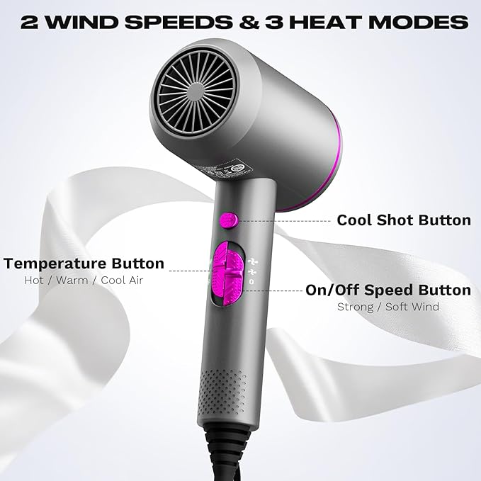Asciugacapelli con Ioni, Phon Capelli con Motore AC, 3 Livelli di Calore Phone Capelli, Aria Fredda, Diffusore per Styling Perfetto - 图片 4